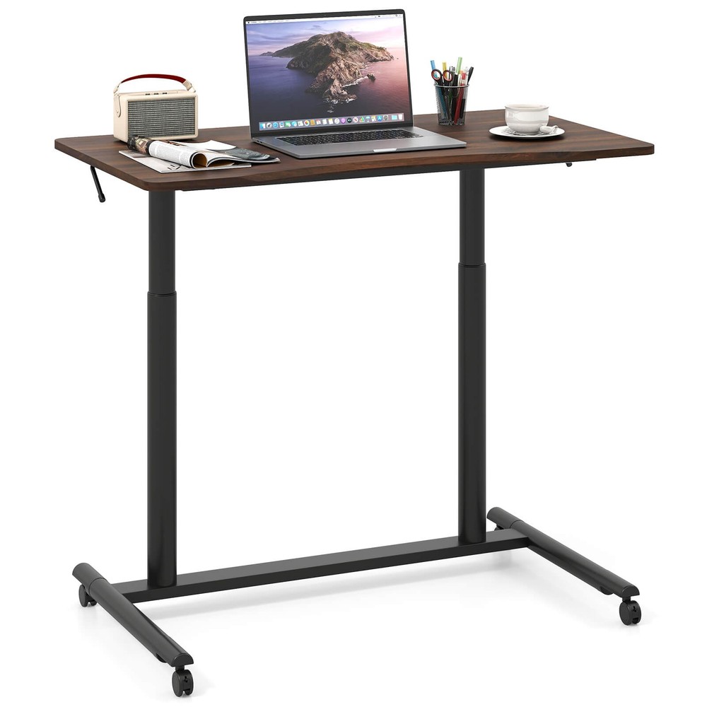 Costway Height Adjustable Computer Desk Sit Stand Rolling Notebook Table Brown