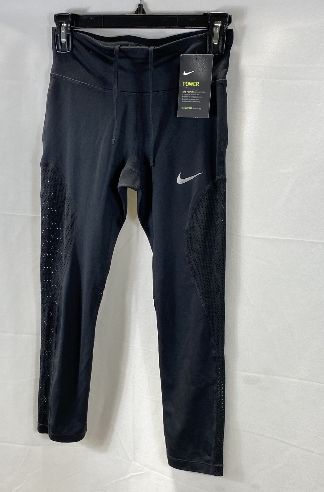 NWT Nike Women's Power Running Capri Leggings Black Dri-Fit Mesh Panel Size XS