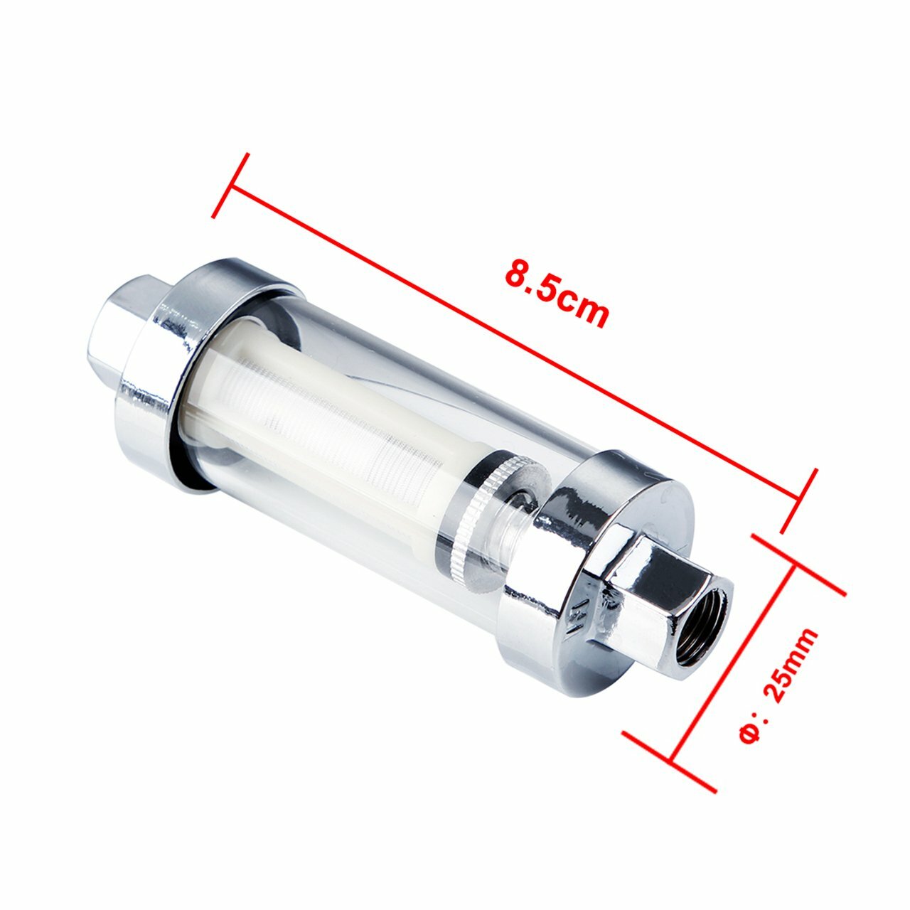 2Pcs Universal 1/4" 5/16" 3/8" Chrome Glass Reusable Washable Inline Fuel Filter