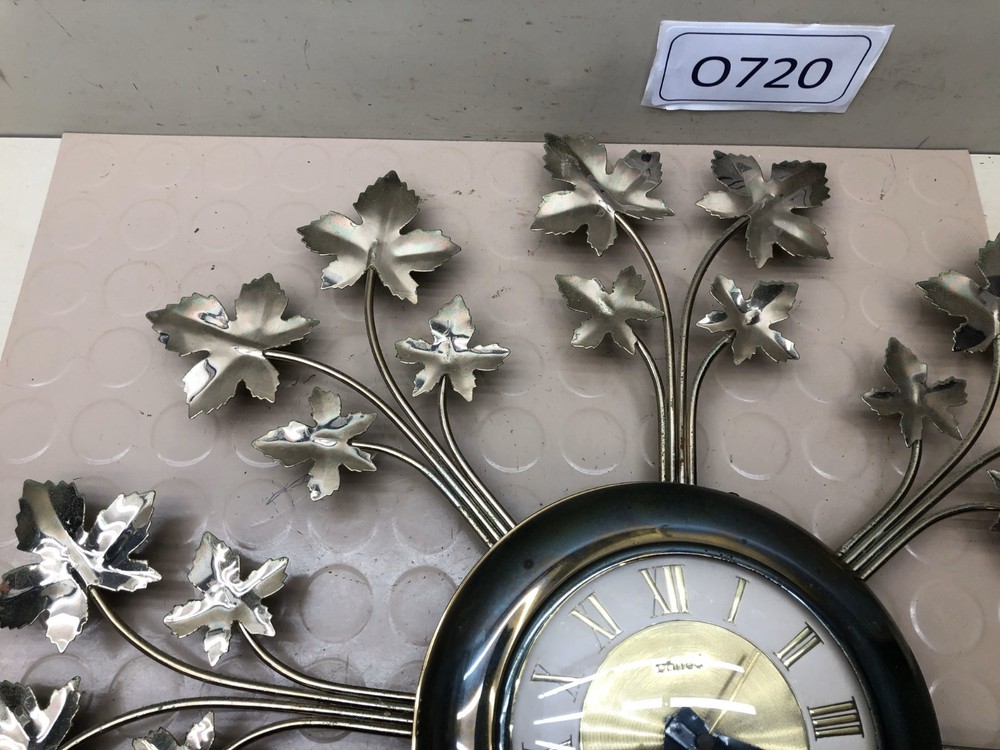 United Wall Clock Brass Maple Leaf MCM Vintage As-Is