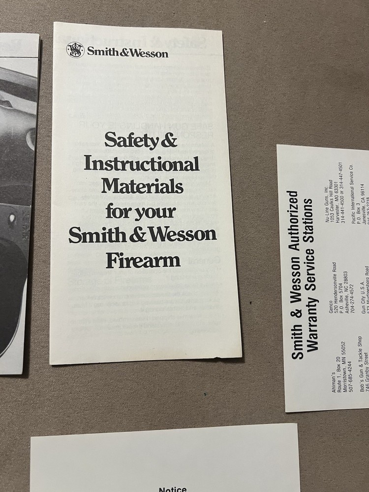 Factory Original Smith & Wesson K Frame Paperwork Set S&W - No Manual