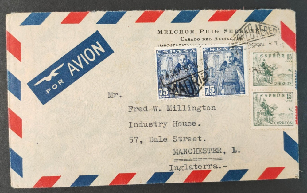 SPAIN 1950's MAIL TO MANCHESTER (JF)