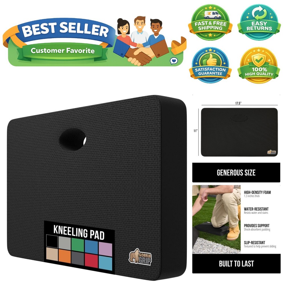 Durable Extra Thick Kneeling Pad, Lightweight & Portable - 17.5x11 Black