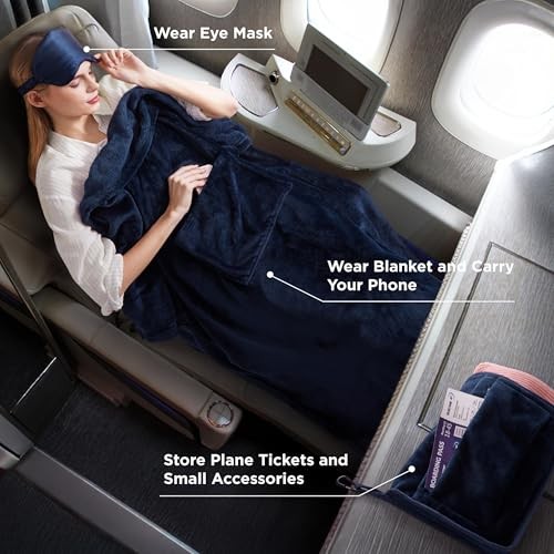 Travel Blanket Airplane Compact with Storage Bag, Packable Throw 01 - Navy