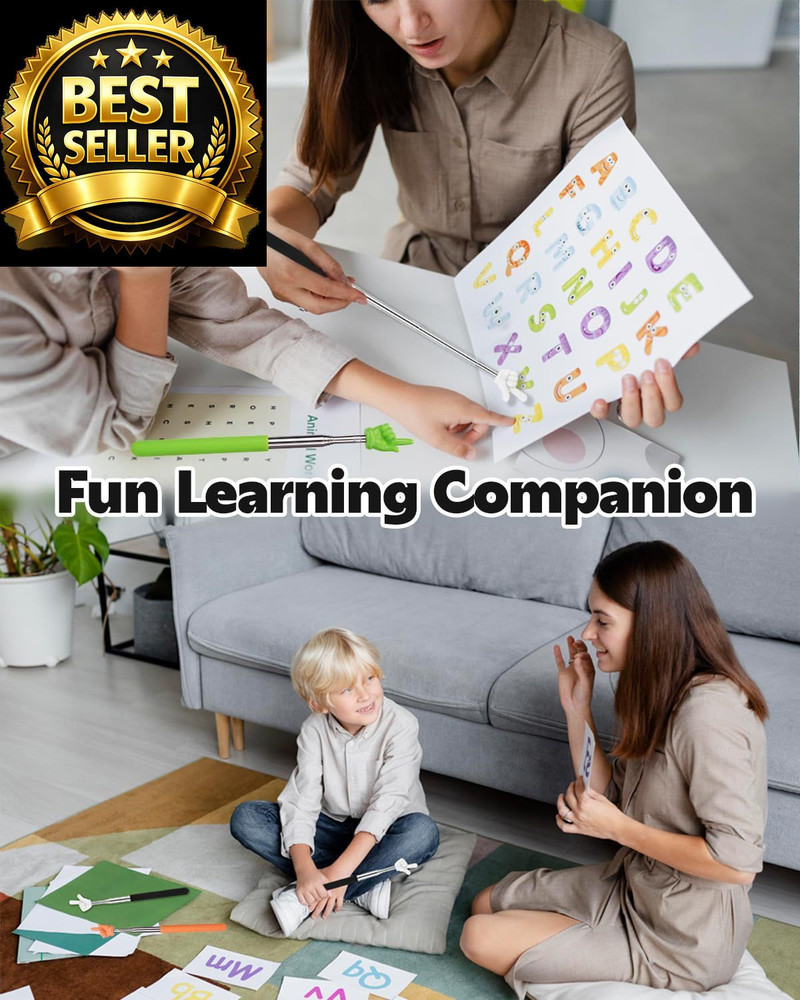 Dumero Extendable Finger Pointer Stick, School Collapsible Telescoping Black