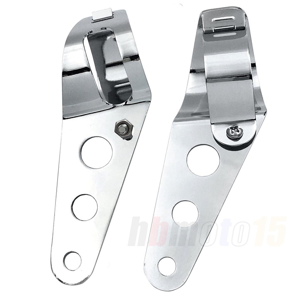 Chrome Headlight Brackets Clamp Side Mount For Universal 34-46mm Fork Tubes