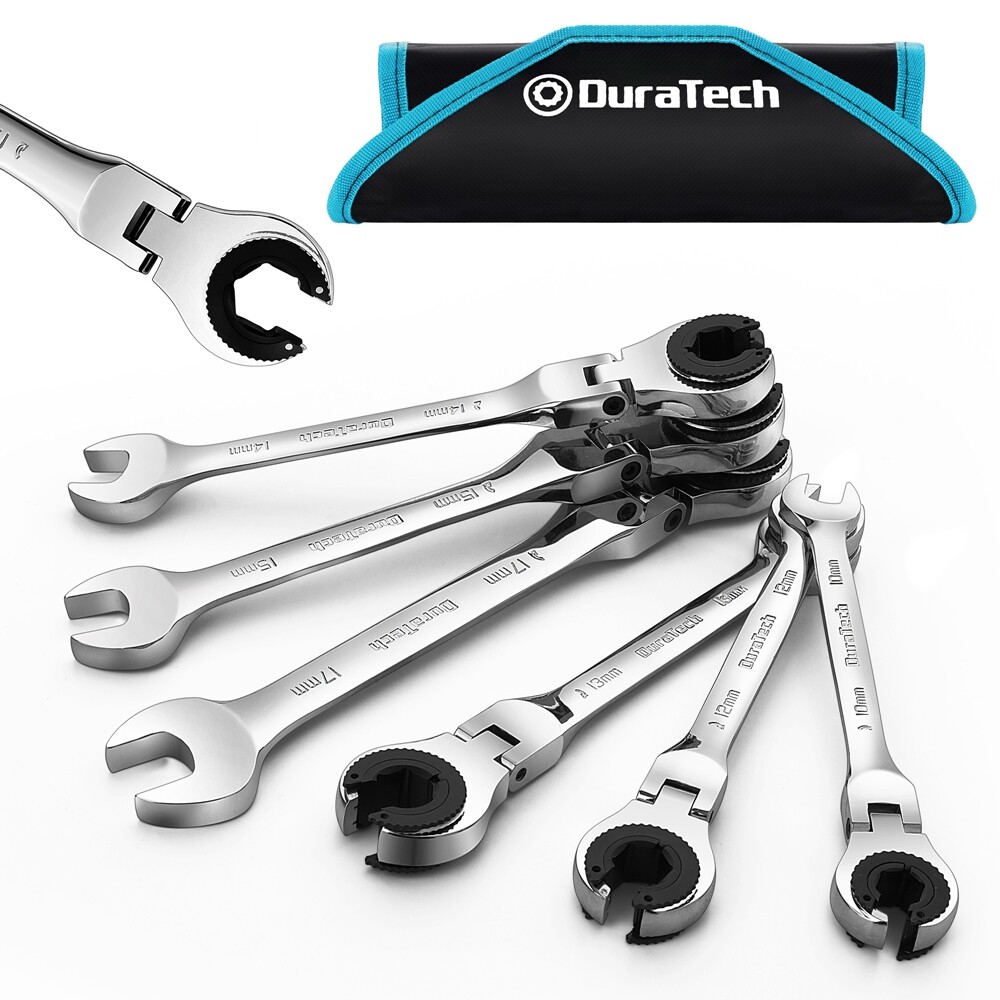 DURATECH 6-Pieces Open Flex-head Ratcheting Wrench Set 10-17mm Tubing Wrench Set