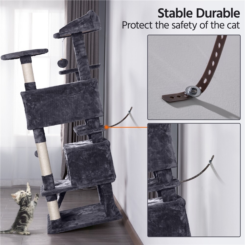 54in Cat Tree Tower Condo with Scratching Post for Kittens Pet House Furniture