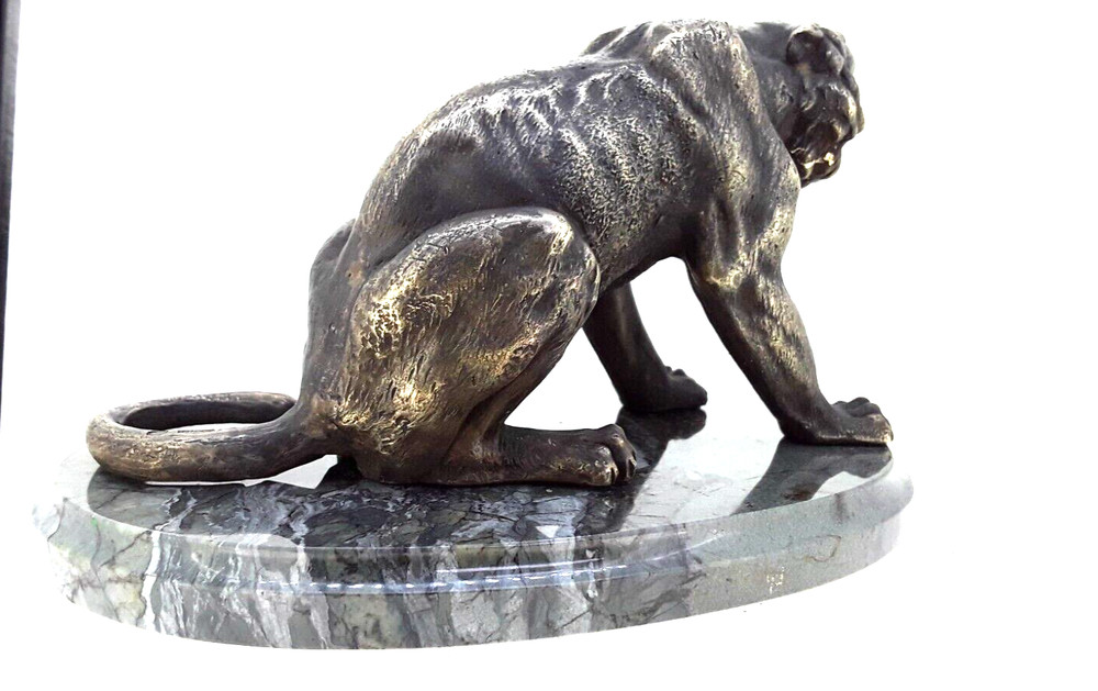 Antique Russian Solid Bronze Leon Sculpture on Jasper Base.