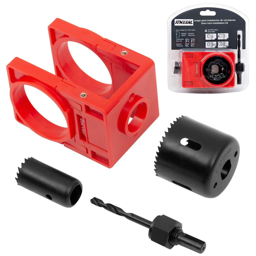 Door Lock Installation Kit with Hole Saw Jig Guide Template Set