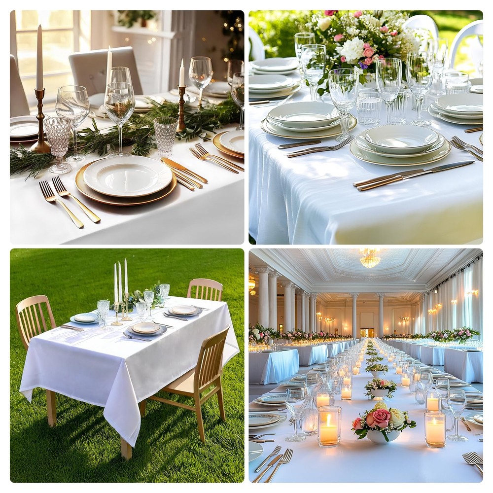 2PCS White Table Cloth for Rectangle Table - 60 x 102 Inch Tablecloths Rectan...