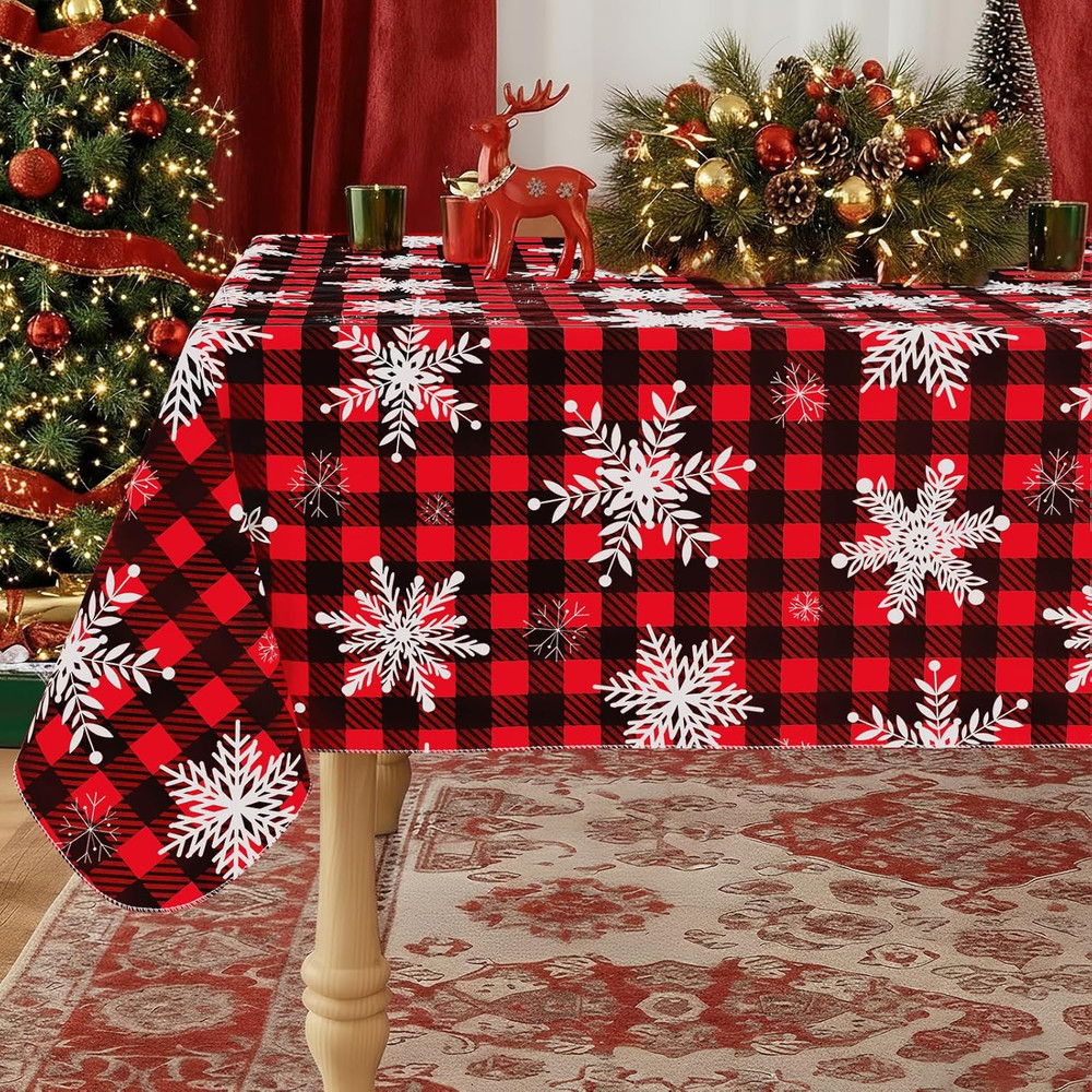 Rectangle Waterproof Vinyl Table Cloth, Wipeable Tablecloth with Flannel Backing