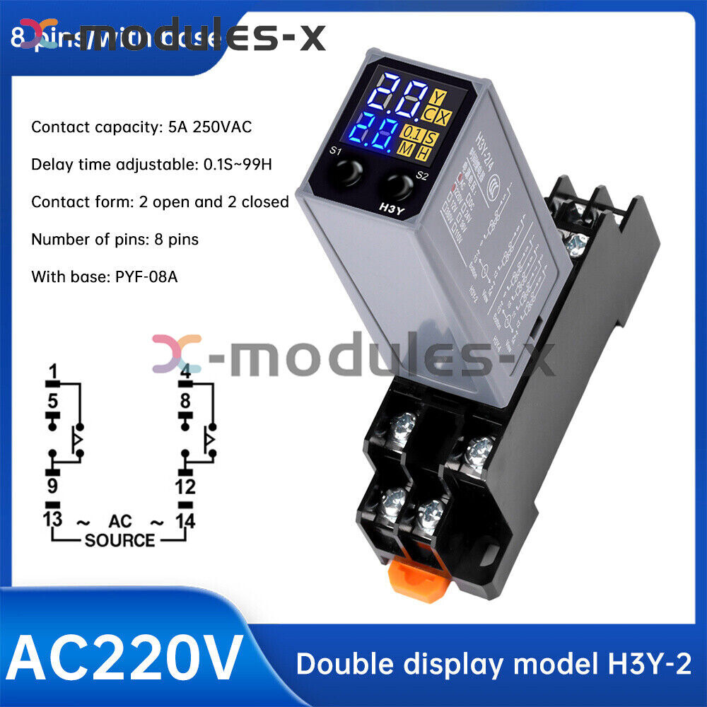 Adjustable Digital Time Relay Cycle Time Delay Relay With Base DC12V 24V AC220V