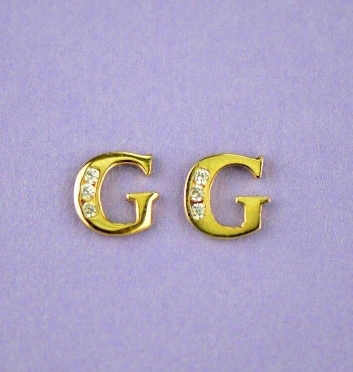 14k Yellow or White Gold Initial Letters CZ Stud Earrings