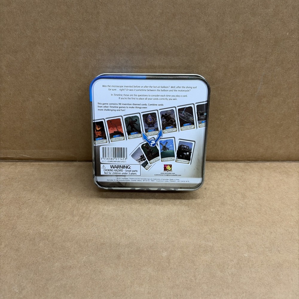 Timeline Card Game Inventions Sealed Cards in Tin Frederic Henry Asmodee Open