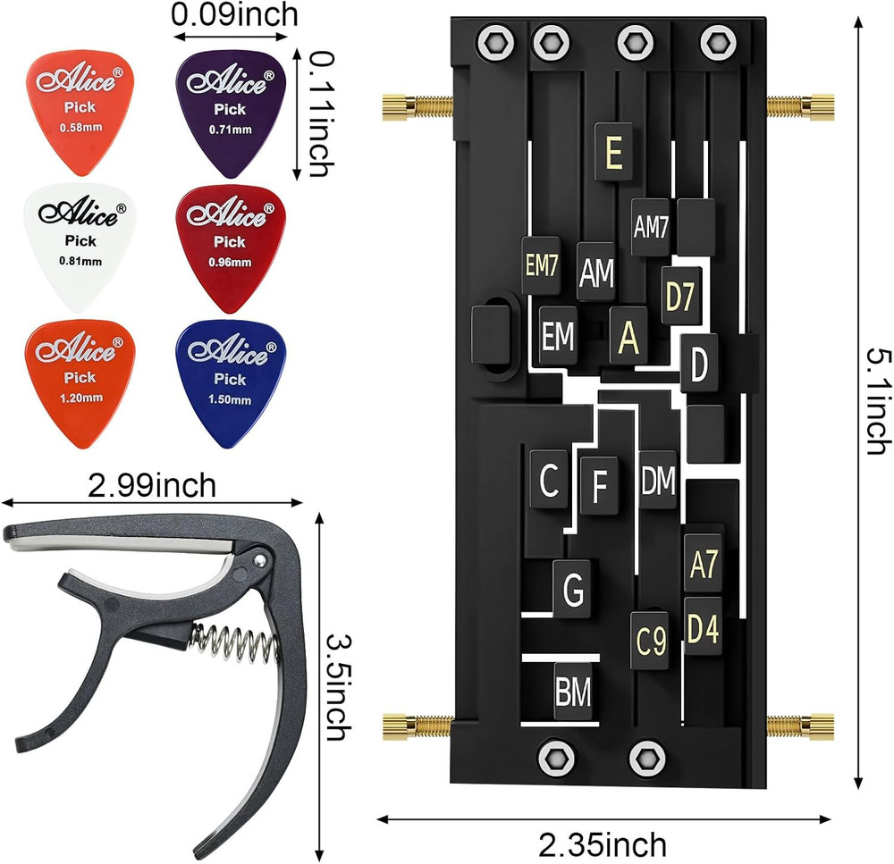 Guitar Chord Presser Aid Trainer Beginners Helper Practice Tool 6 Picks Capo Kit