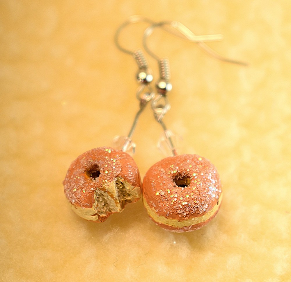 sugar donut earrings, handmade, silver wire