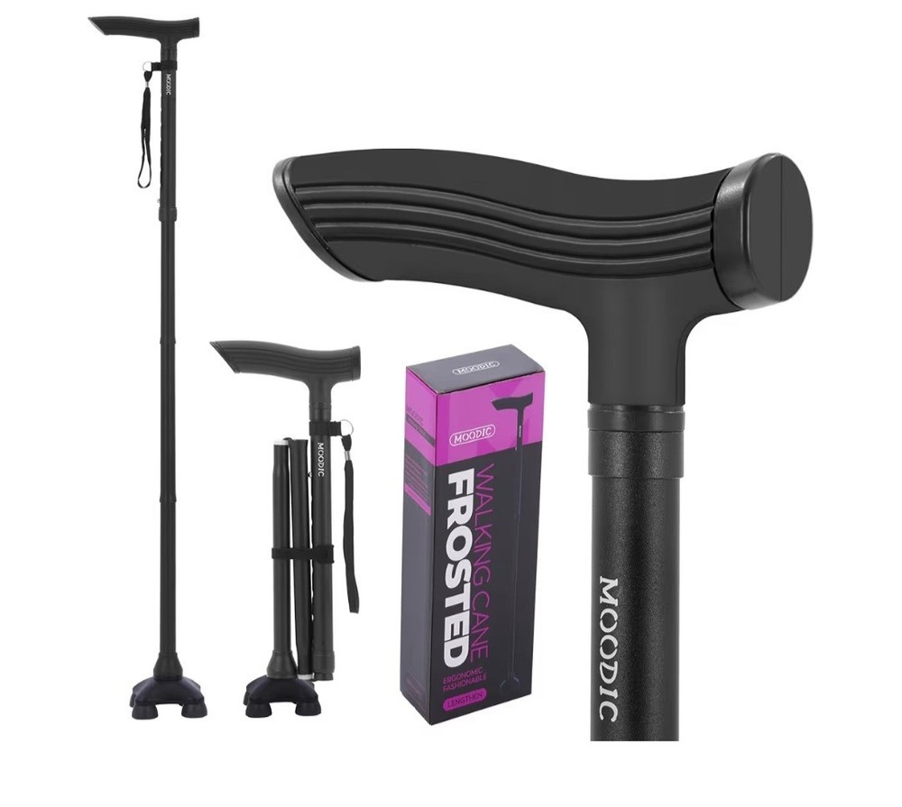 Walking Canes Extended Thickened Handle Foldable Adjustable Black Basic