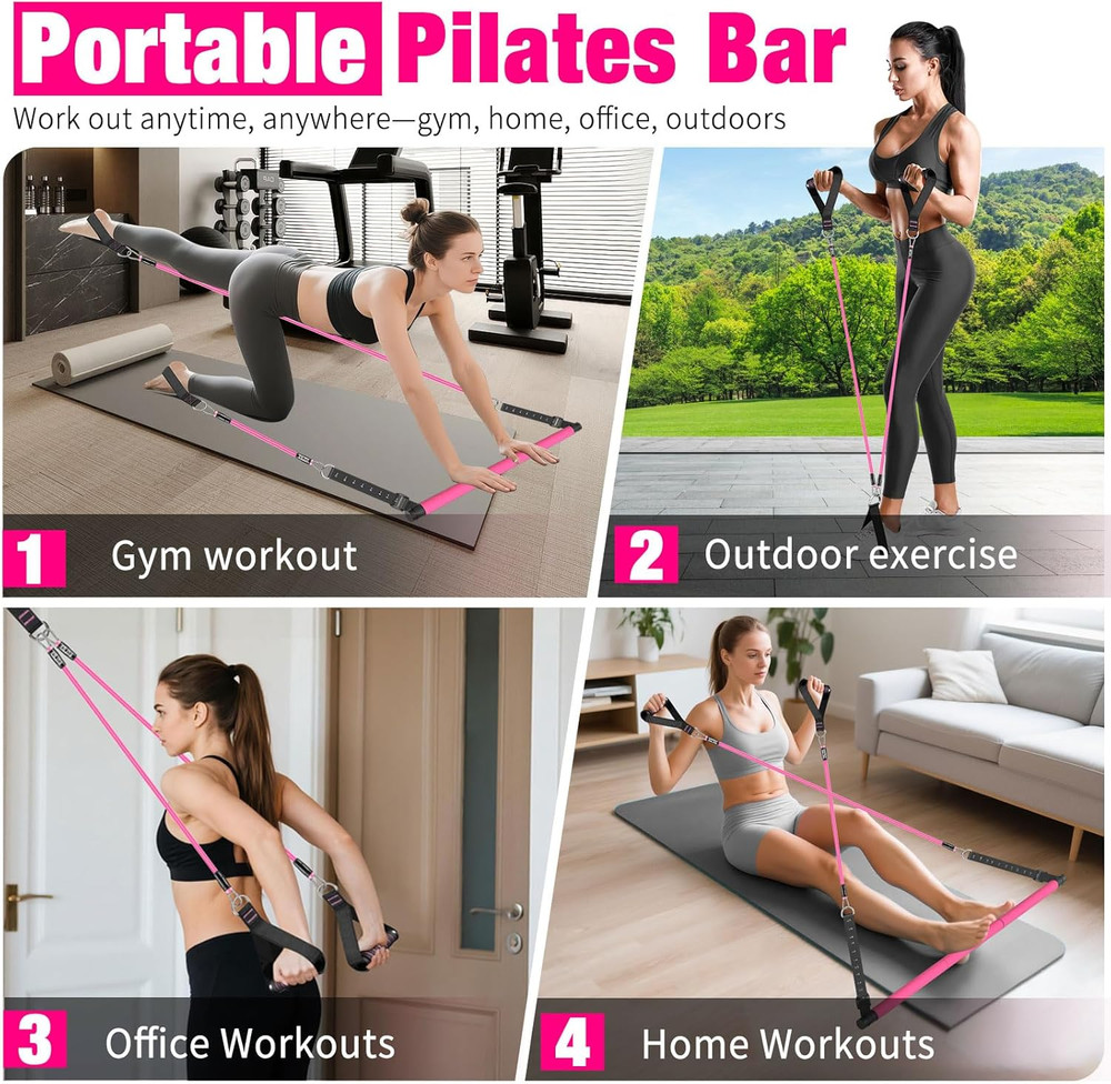 Pilates Bar Kit with Resistance Bands,Pilates Bar with Stackable Bands Workout E