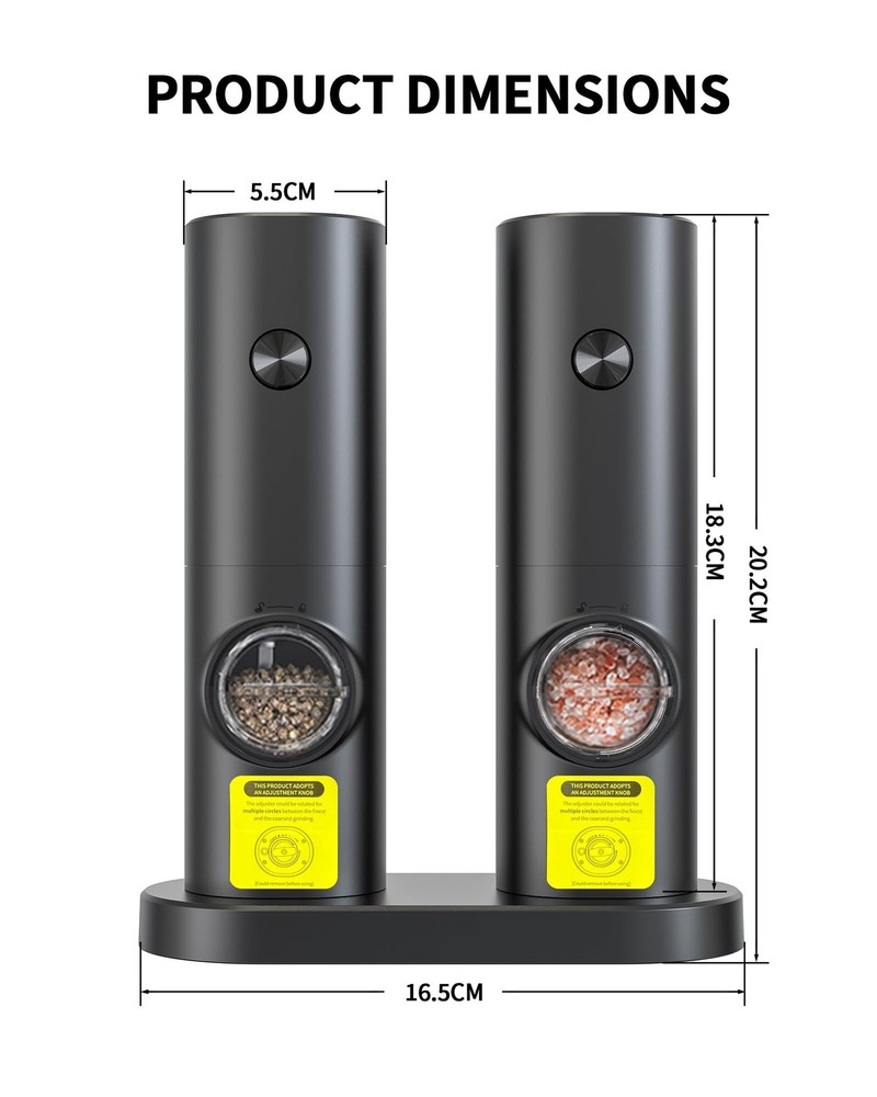Electric Salt and Pepper Grinder Set, Upgraded Automatic Battery Pepper Mill ...