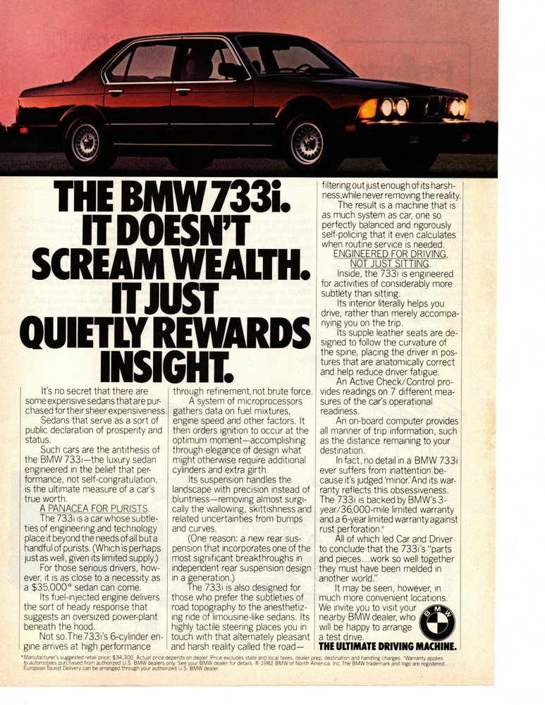 1983 BMW 733i  ~  CLASSIC ORIGINAL PRINT AD