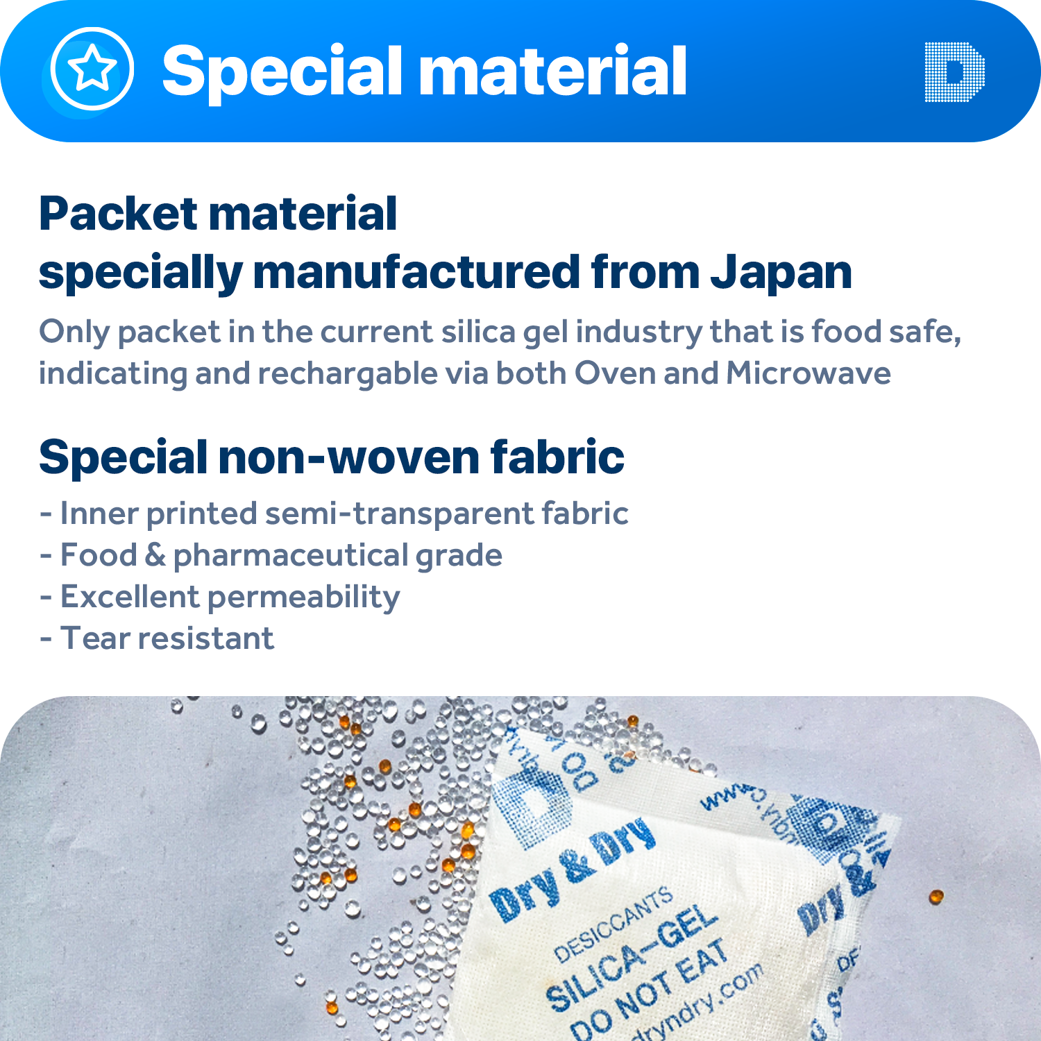 50 gram X 12 PK "Dry & Dry" Food Grade Orange Indicating Silica Gel Packets