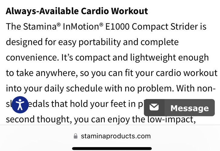 Stamina In Motion E1000 Compact Legs Cardio Workout Strider Elliptical Machine