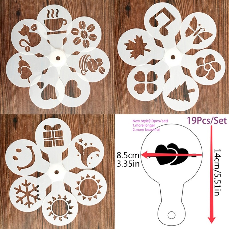 19Pcs Coffee Decorating Stencils Latte Art Mold Drawing Template Cake DIY Tools