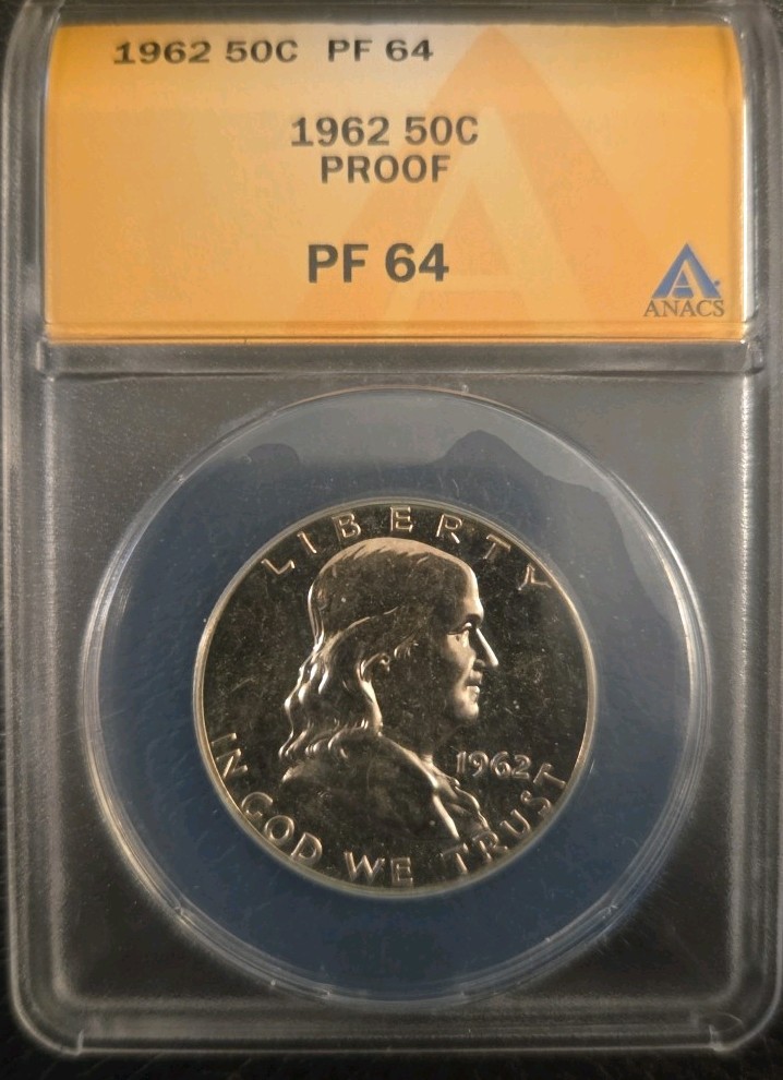 1962 Franklin Silver Half Dollar Proof ANACS PF64 50c Nice