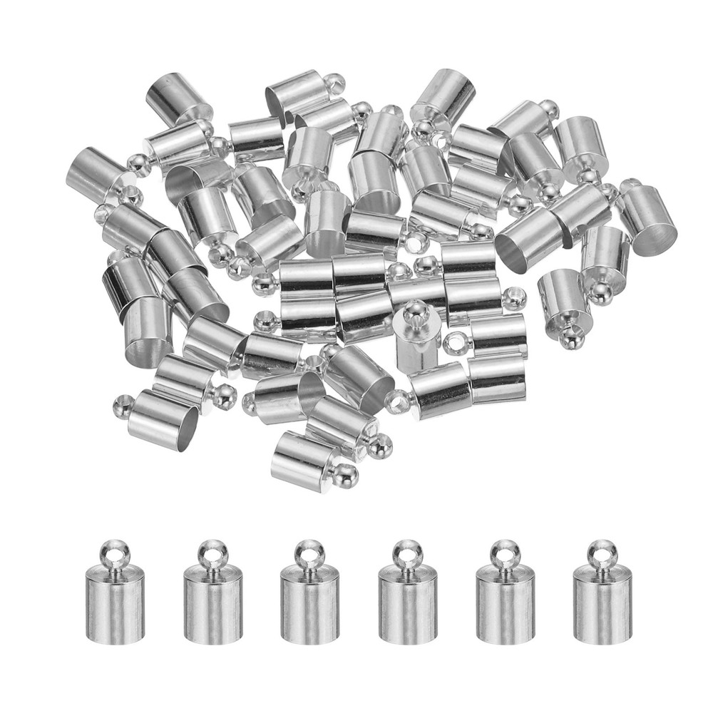 50-Pack Tassel Cord End Caps, 6mm ID Kumihimo End Tip [Light Silver]