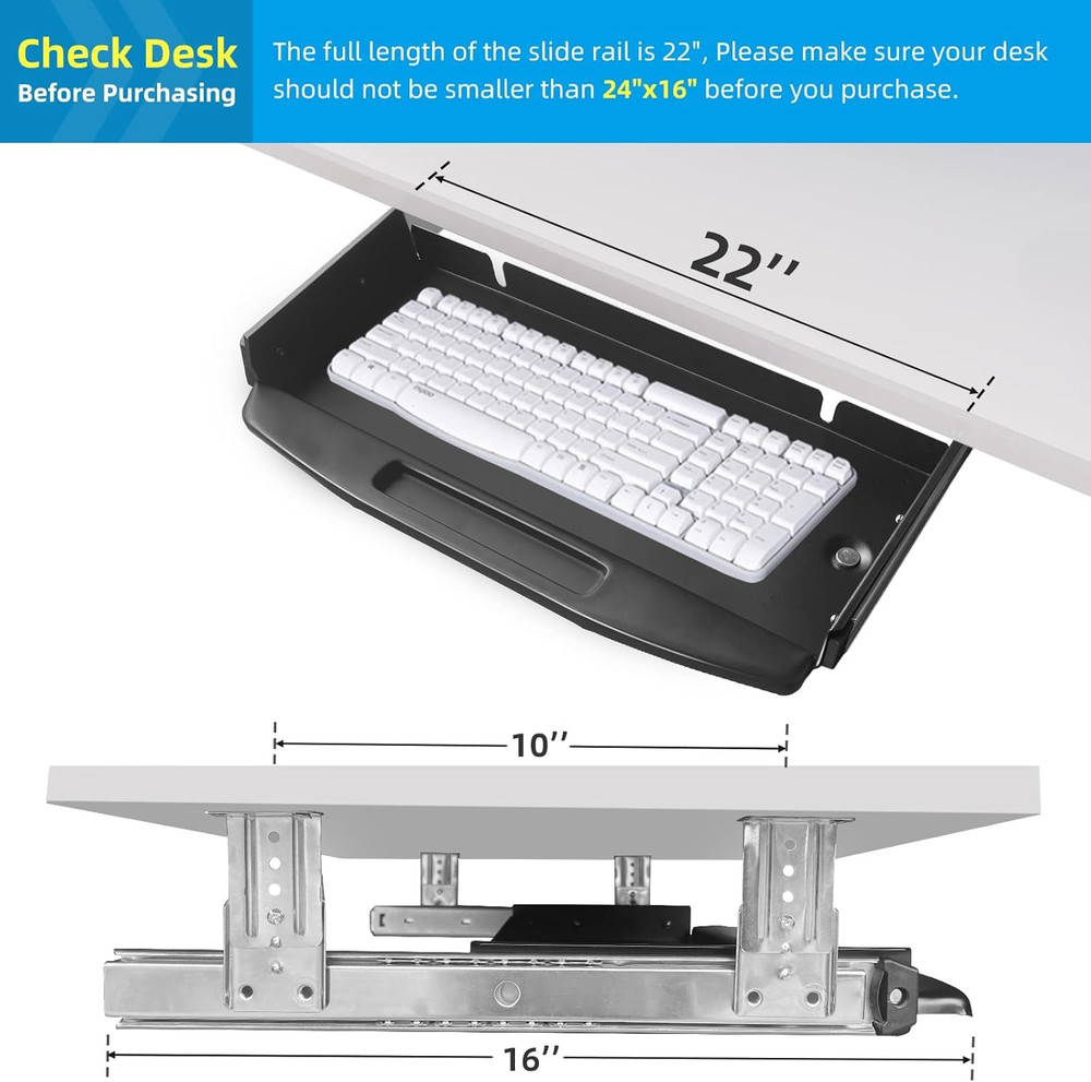 Solid Steel under Desk Keyboard Tray Slide Out with 360° Rotating Mouse Platform