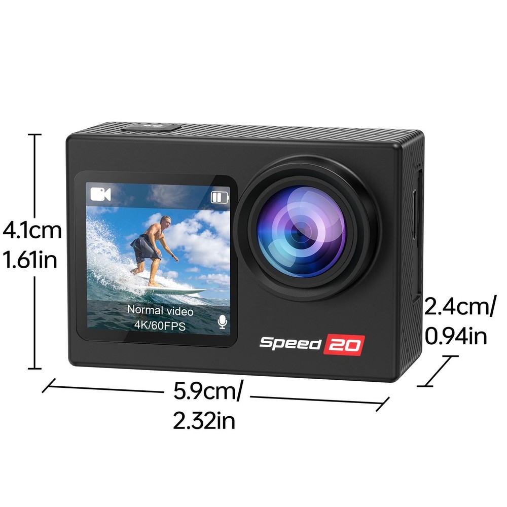 Action Camera 4K 60FPS Waterproof Camera 170° Wide Angle
