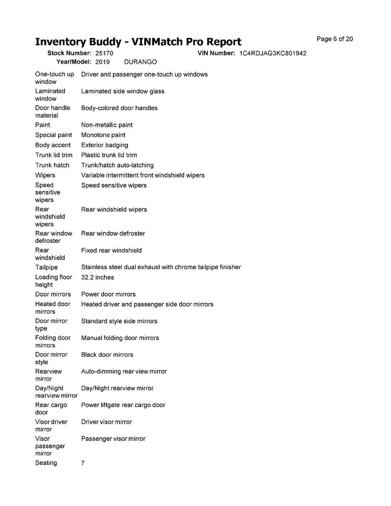 Used Front Center Interior Rear View Mirror fits: 2019 Dodge Durango automatic d