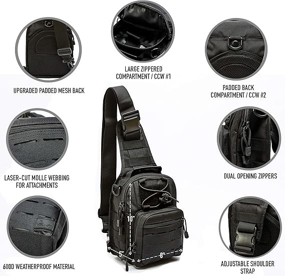 Compact EDC Sling Bag - Concealed Carry Shoulder Bag for Range,...