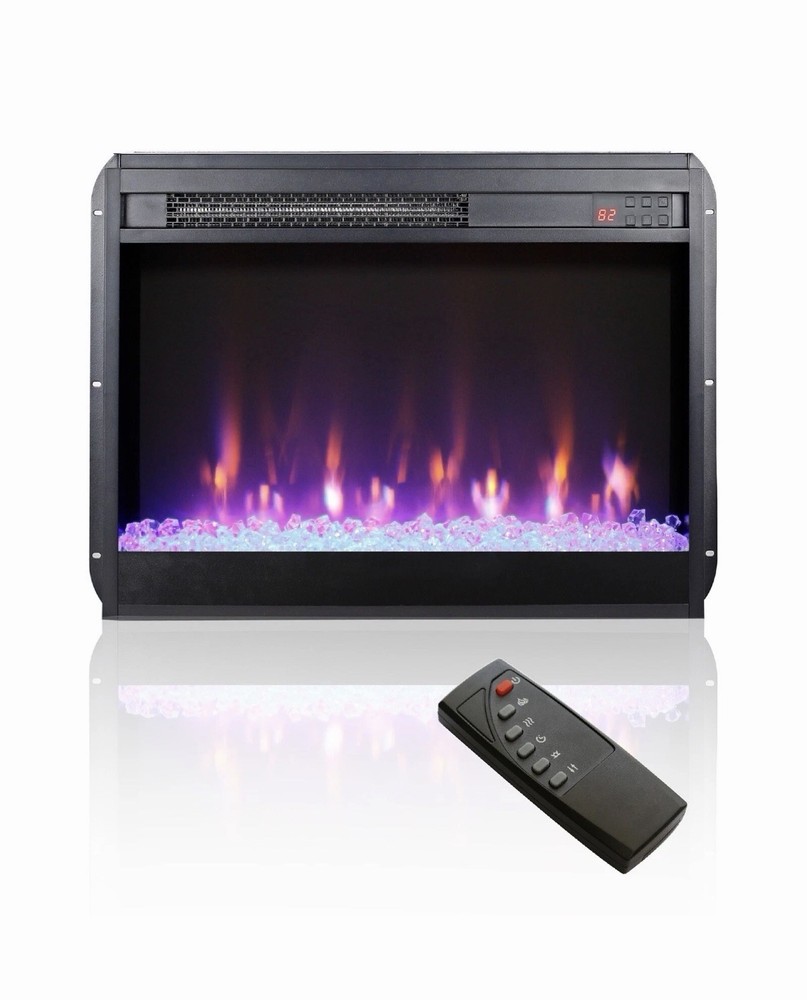 23" Electric Fireplace Insert with Remote Crystal Realistic Flame Timer Heater