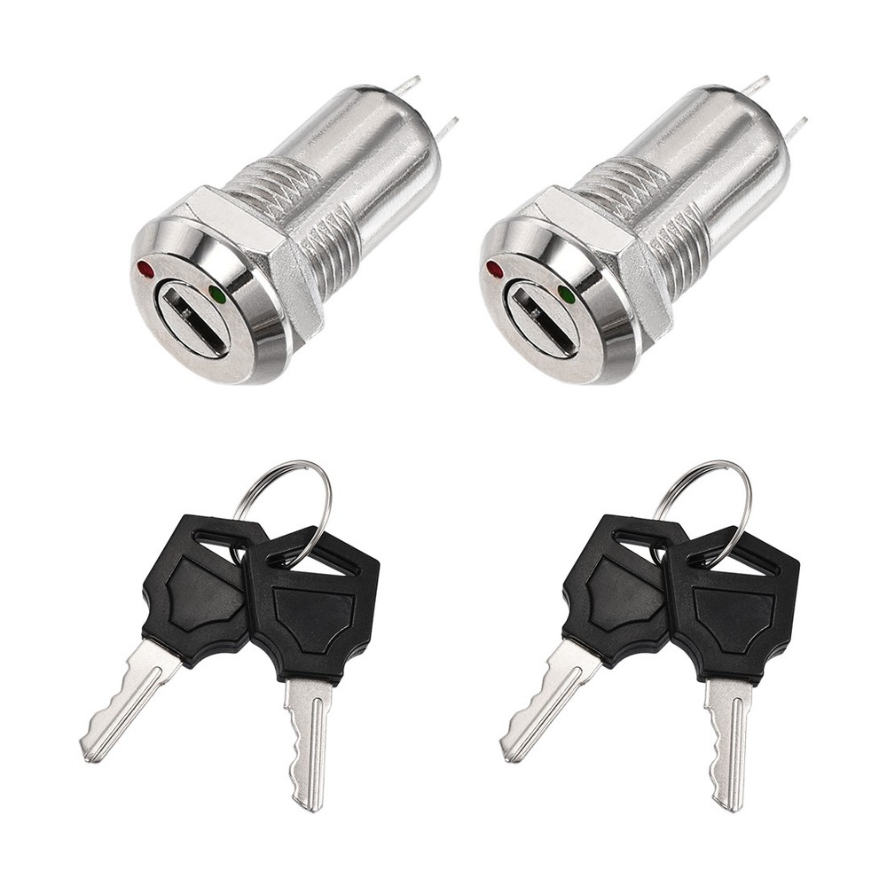 2pcs 12mm 2 Positions Key Locking Push Button Switch With 2 Keys NO-OFF