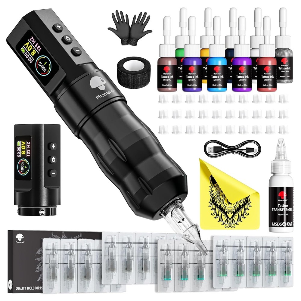 Phomemo Tattoo Gun Kit, Wireless machine Kit for Black+2 Batteries