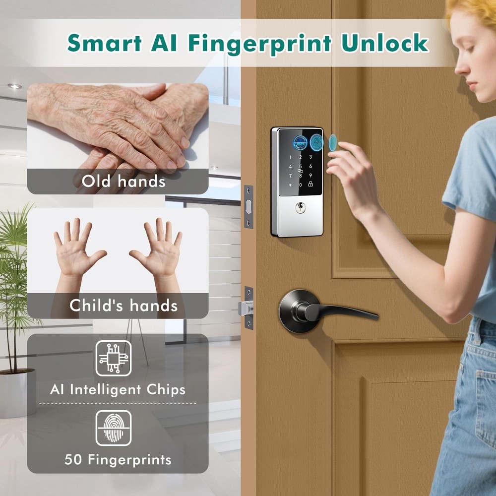 Biometric Smart Lock Deadbolt, Keyless Entry Door Lock with App Control & Rem...