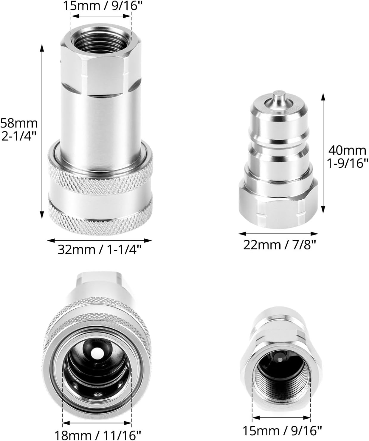 2 Pack 3/8” NPT Hydraulic Quick Connect Couplers 4000 PSI 3/8 Body Steel Set ISO