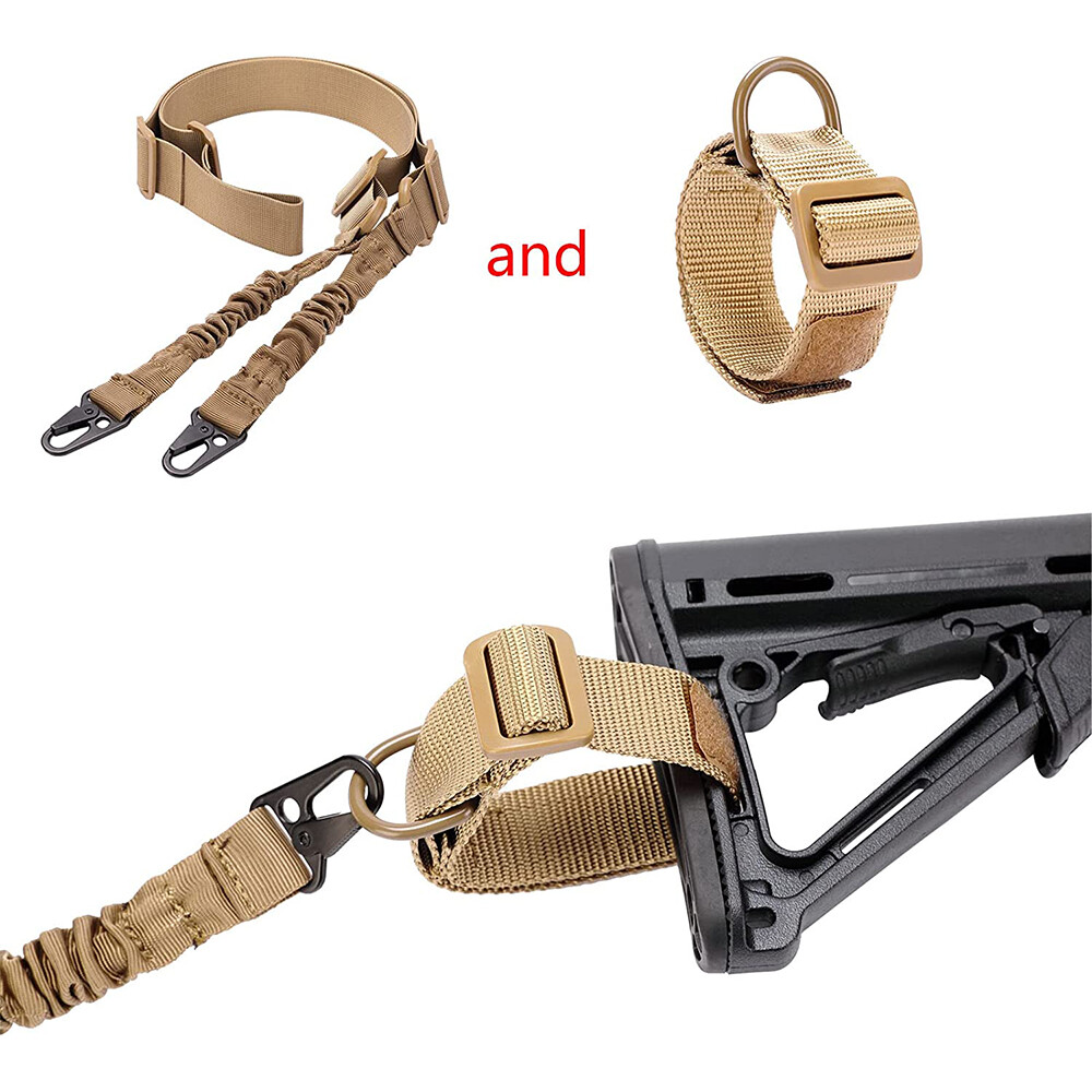 Tactical 2 Point Adjustable Rifle Strap W/ D Ring + 2Pcs QD Sling Swivel Adapter