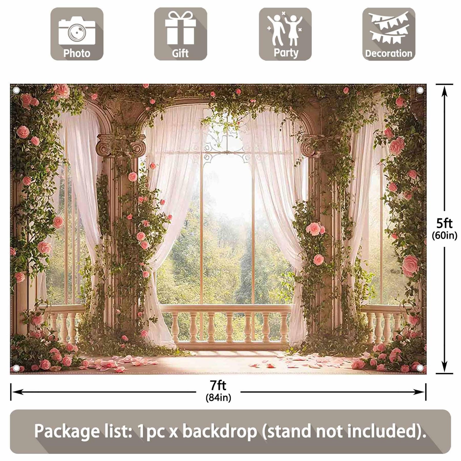 7x5ft Fabric Spring Window Scenery Photography Backdrop Pink Floral Green For...