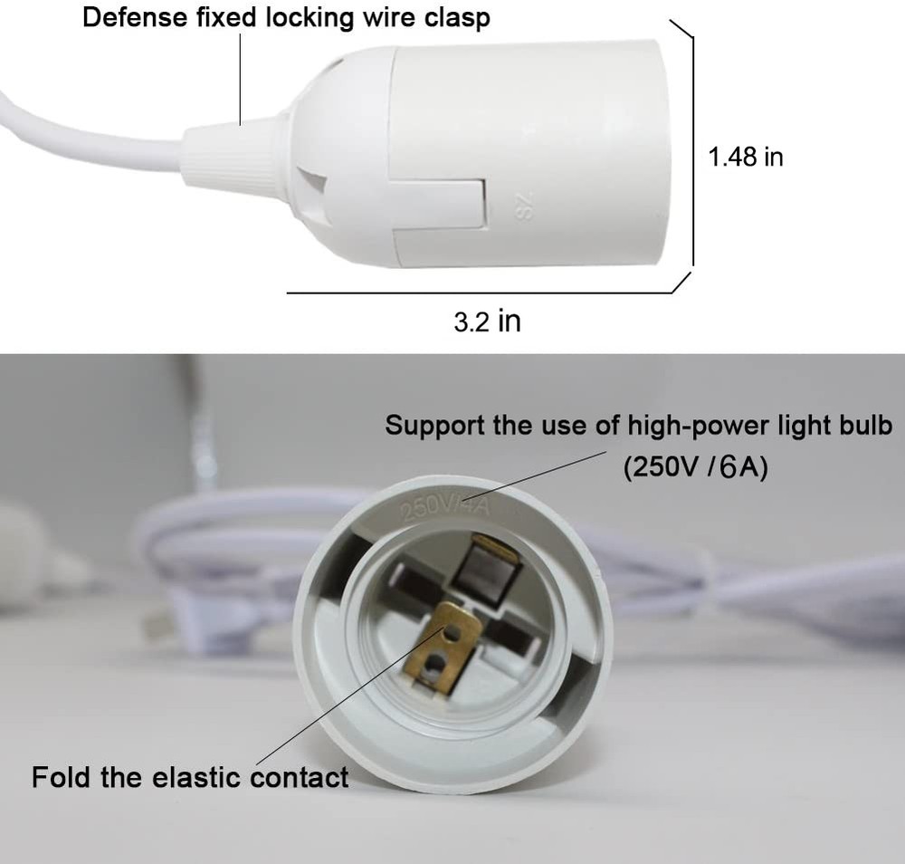 4 Pack 6FT Power Cable Adapter Cords Wire E26 Base with Switch Light Bulbs 72"