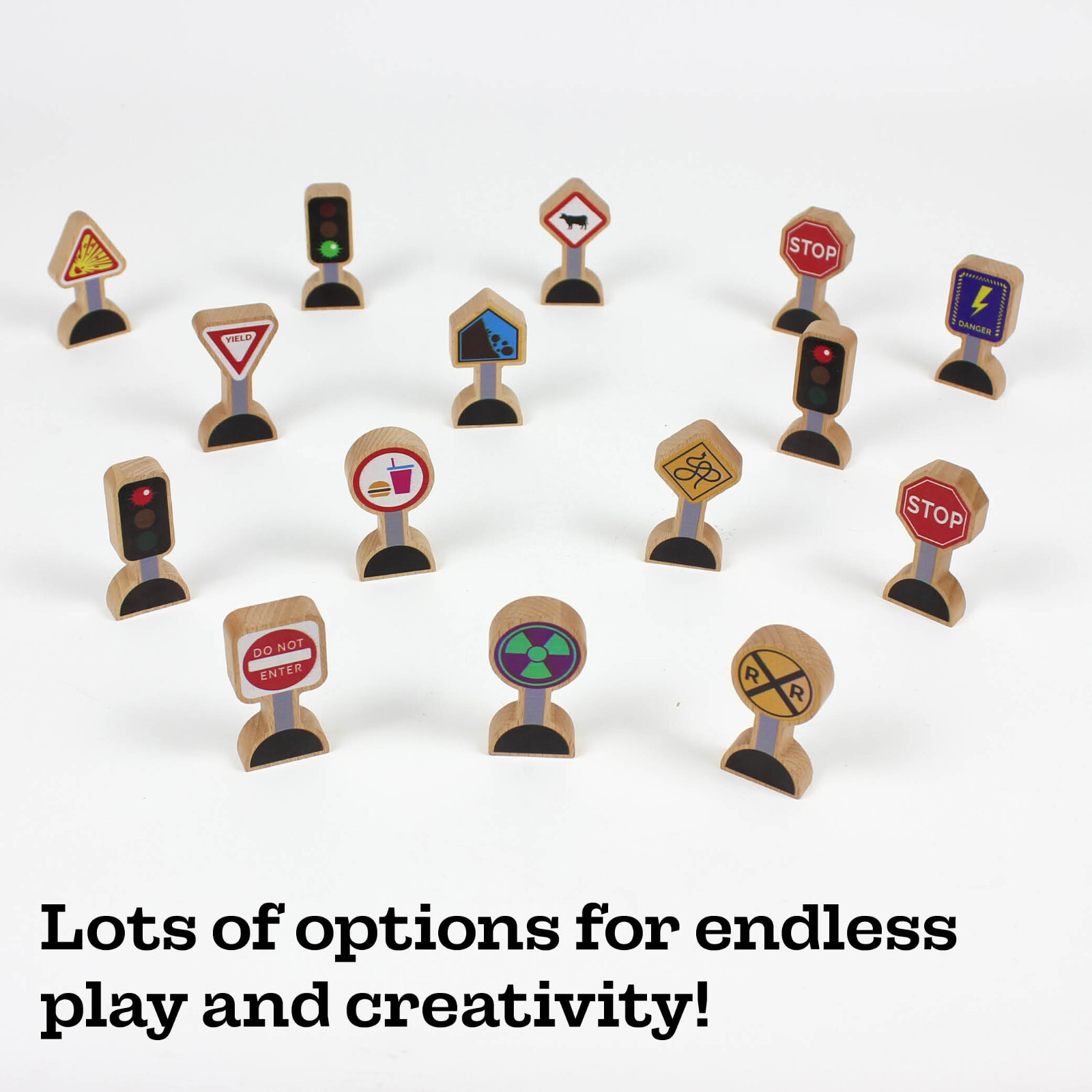 15 Pieces - Wooden Traffic Signs For Kids - Zany Trains Street Signs For Trains