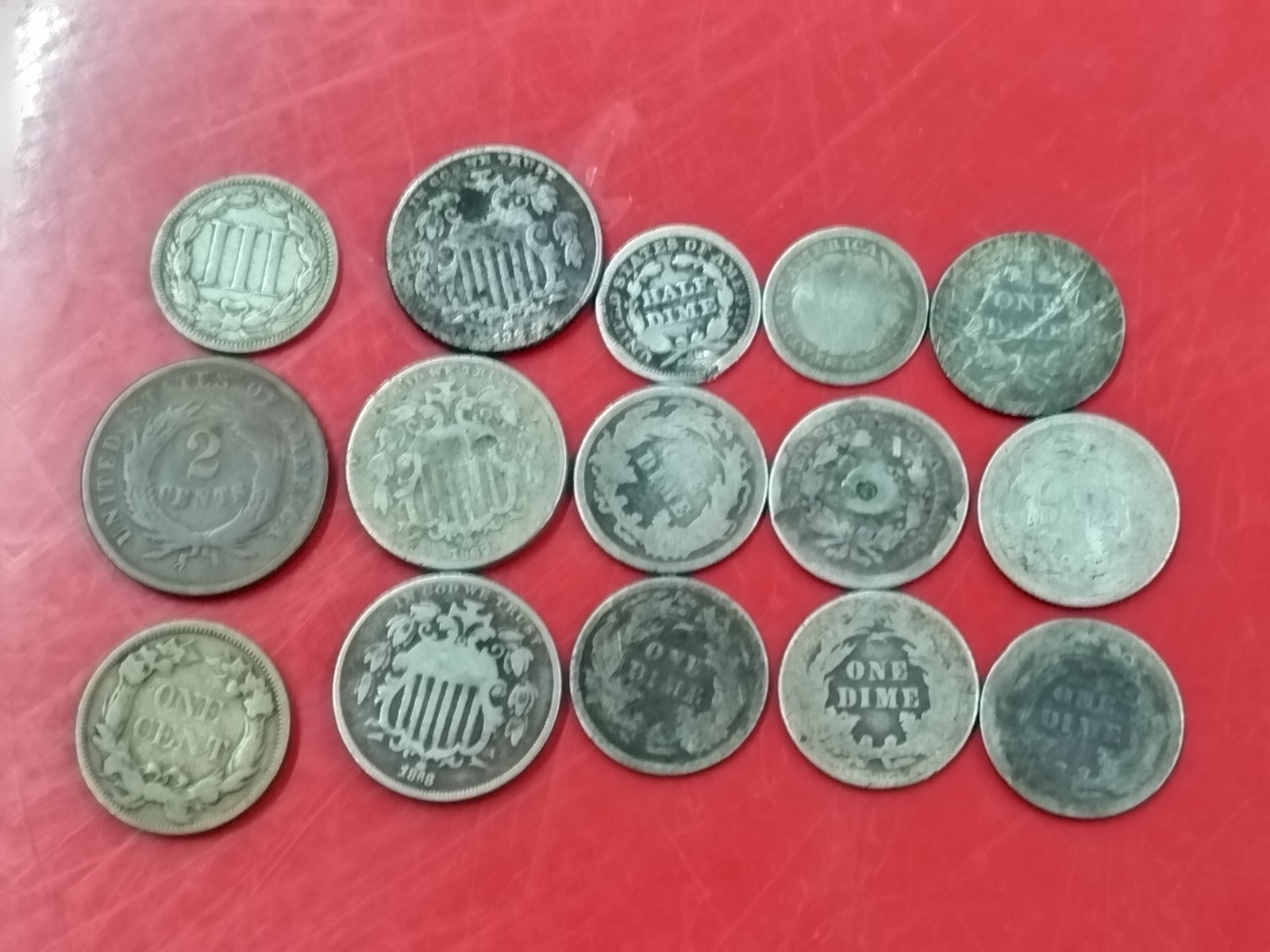 Lot of 15 Mixed Lowball Civil War Era 1842-1889 Silver/Copper Coins Penny-Dime