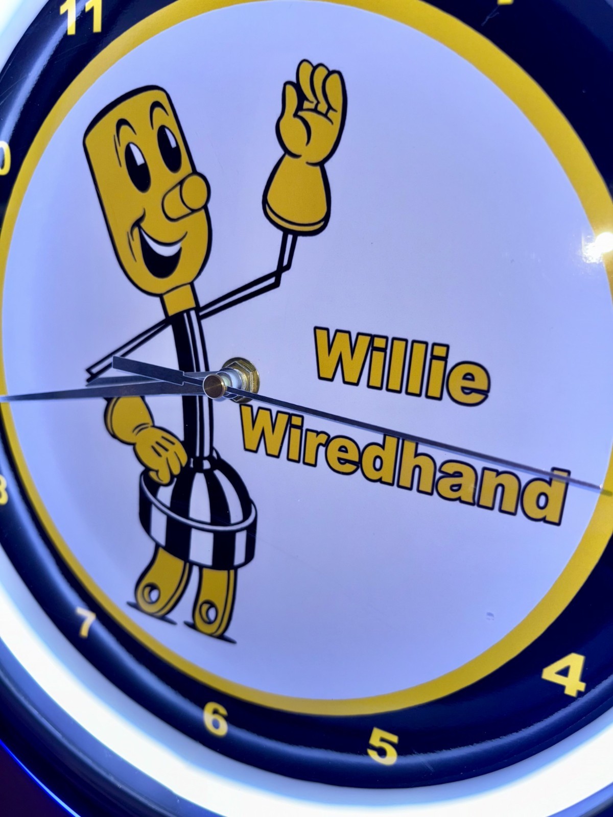 Willie Wiredhand Sparky Electrician Electric Company Neon Style LED Clock Sign