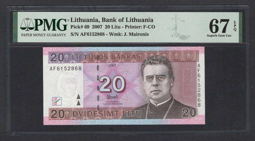 Lithuania 20 Litu 2007 P69 Uncirculated Graded 67