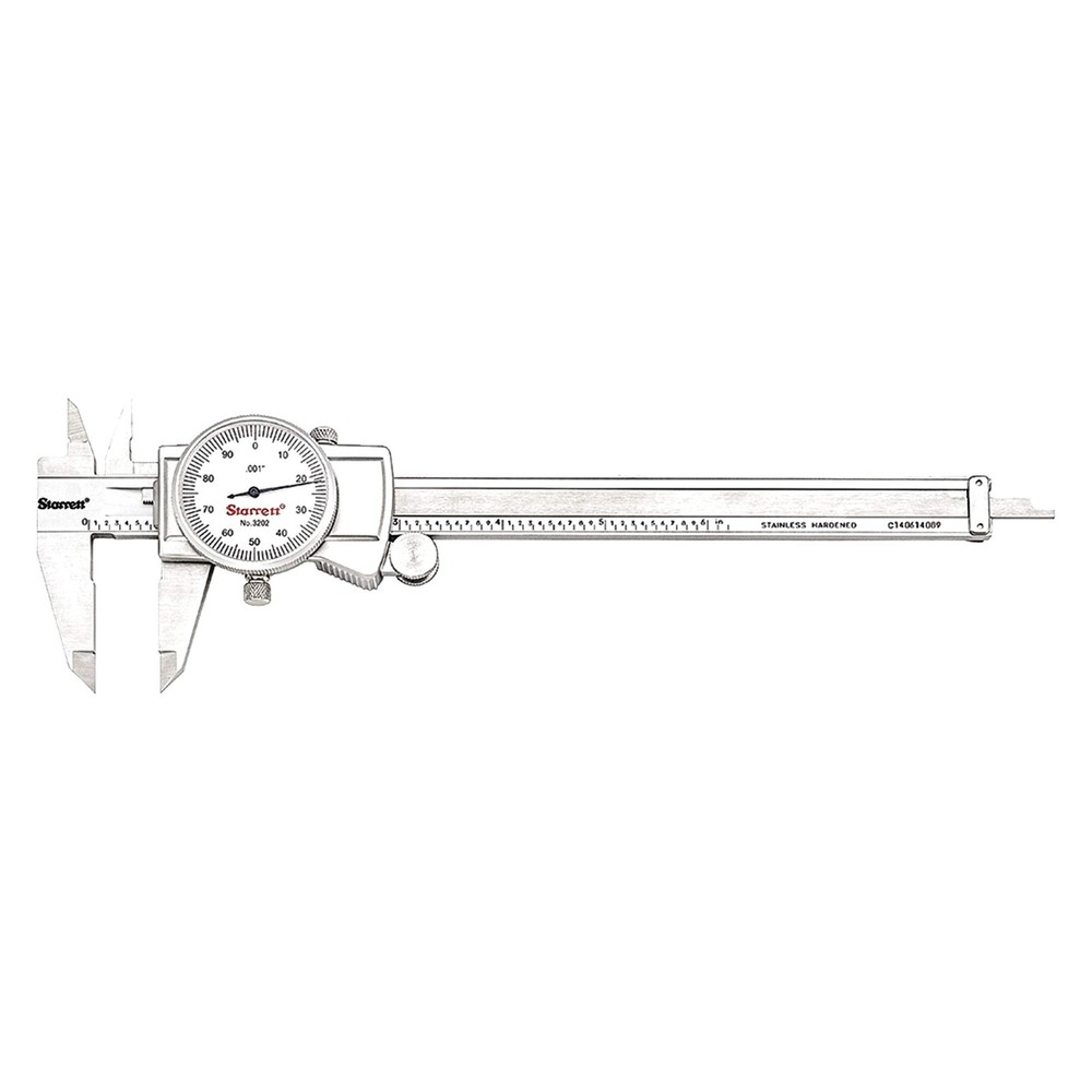 Starrett Dial Caliper with Adjustable Bezel and Fitted Case - White Face, 0-6