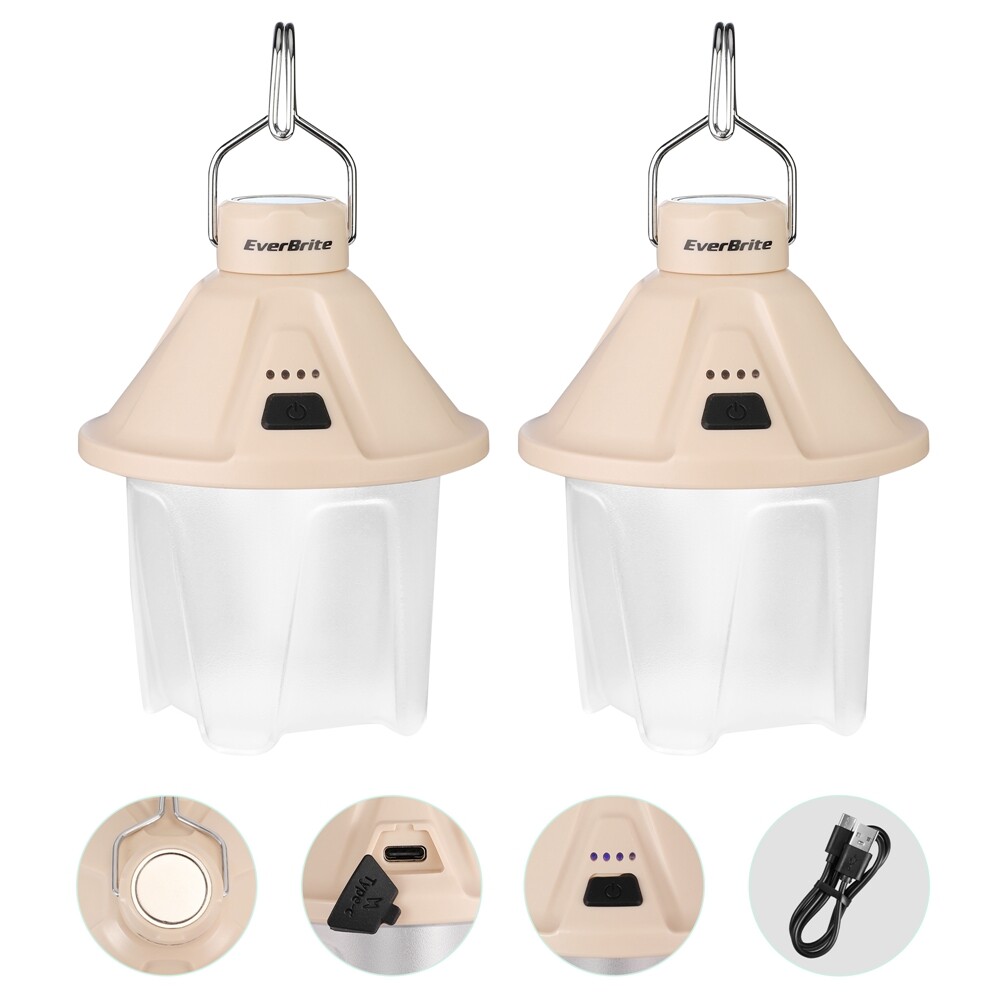 EverBrite 2PC 450LM Camping Lantern Rechargeable Camping Lantern 5 Lighting Mode