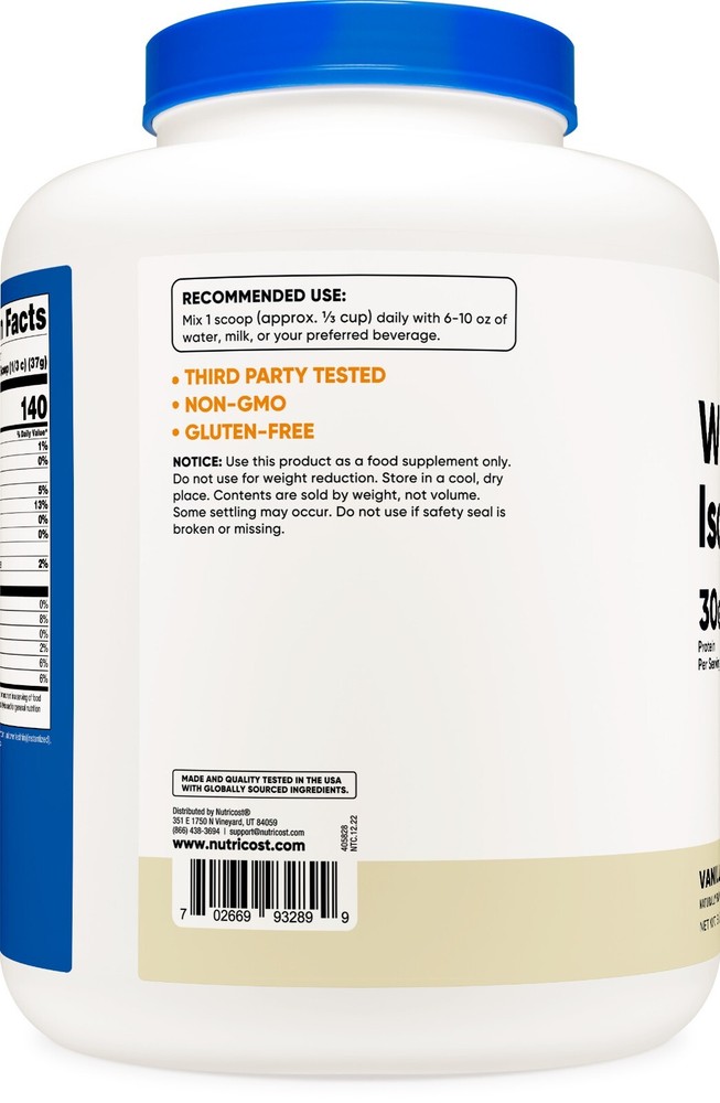 Nutricost Whey Protein Isolate (Vanilla) 5LBS - Isolate Protein Powder, Non-GMO