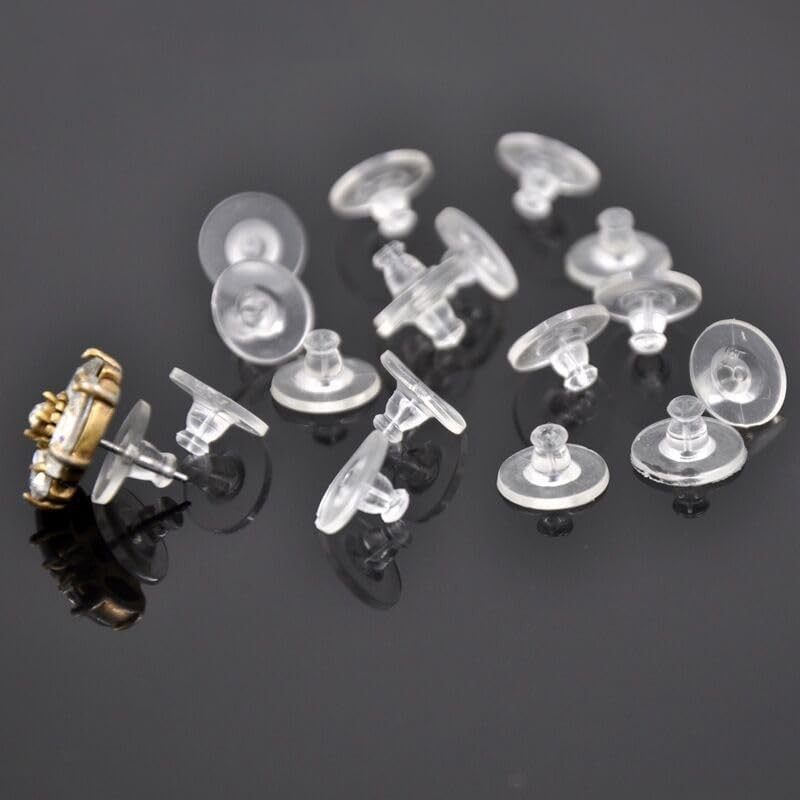 100 Clear Soft Rubber Earring Backs - Fits Most Styles, Durable & Lightweight